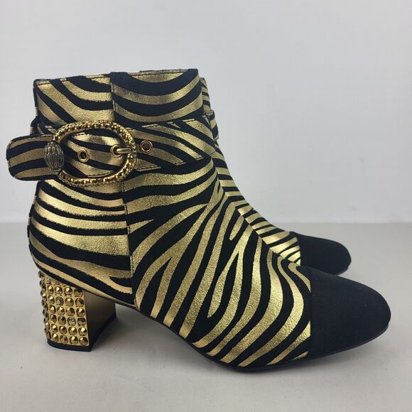 Kurt Geiger Women Zebra Print Black Gold Leather Stud Ankle Boots 6.5 - Picture 6 of 14